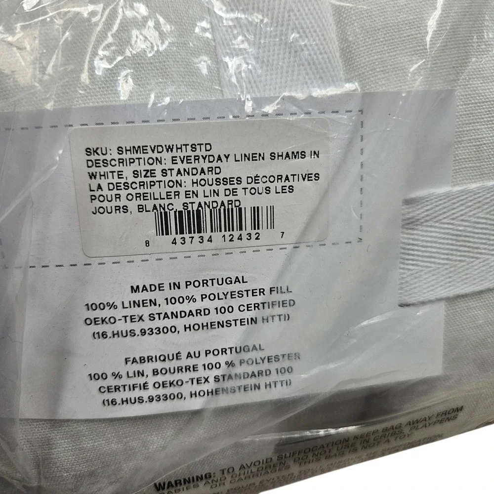 Parachute‎ NWT Everyday Linen Shams Pure White Standard Size Set of 2 Minimalist